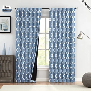 Back Tab Print Bedroom Curtains 84 Inches Long 95% Blackout Window Curtain Panel - Picture 1 of 12