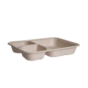 Contenedor para llevar base 6x8" 3 compartimentos bambú caña de azúcar rectangular caja de 400 - Imagen 1 de 5
