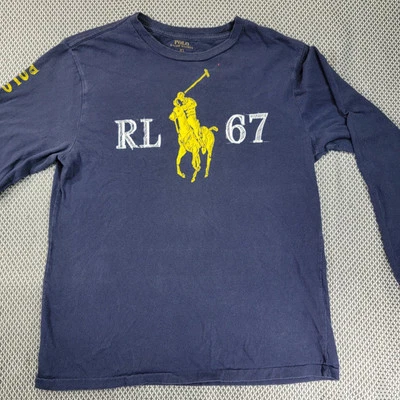 Polo Ralph Lauren Shirt Crew Neck Youth Large Long Sleeve Blue RL 67 - Image 1 of 4