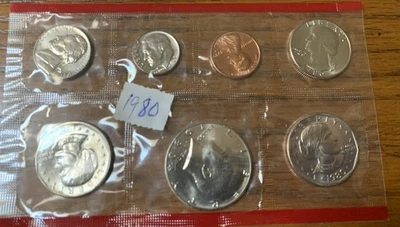 Set Of 7-1980 Coins Set U.S. Mint -2 Susan B, Half, Quarter, Dime, Nickel, Penny - Image 1 of 2