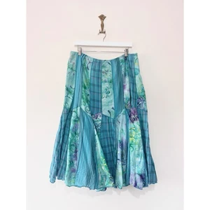 Per Una Panelled Midi Skirt Size 16 Blue Cotton Tie Dye Boho Dopamine Scandi - Picture 1 of 8