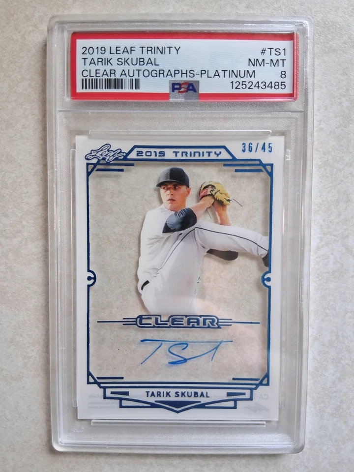 2019 LEAF TRINITY TARIK SKUBAL RC CLEAR AUTOGRAPH AUTO PLATINUM-BLUE /45 PSA 8 - Image 1 of 2