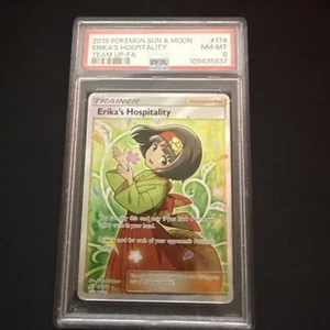PSA 8 Erika's Hospitality Team Up #174 2019 Pokemon Sun & Moon Team Up - Picture 1 of 2