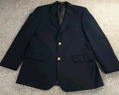 Vintage LL Bean Mens 44T Black Sport Coat Blazer Jacket Micro Poly 2 Button Gold - Image 1 of 4