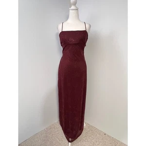 Morgan & Co. Formal Maxi Dress Sparkle Maroon Prom Evening Open Back - Picture 1 of 11