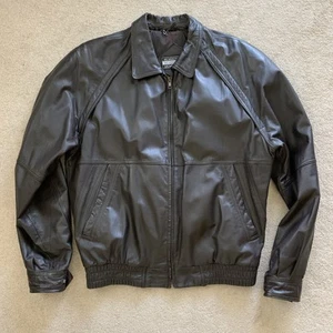 RARE 1980s Vintage Members Only Genuine Leather Bomber Jacket Brown Size 42L - Picture 1 of 10