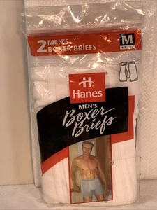Hanes NOS Vtg Boxer Briefs Men's Med 32 34 2-Pack White 100% Cotton USA 1998 90s - Picture 1 of 12