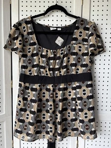 Neu mit Etikett Cato kurze SLV braun schwarz weiß Kreise geometrisches Muster Bluse gefüttert Damen XL - Bild 1 von 4