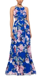 Xscape Chiffon Floral Print Cut-Out Maxi Gown NWT Size 8 - Picture 1 of 6