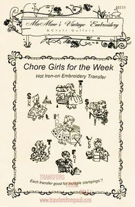 Chore Girls for DOW Hot Iron Embroidery Transfers MaMaw's Vintage Embroidery - Picture 1 of 1