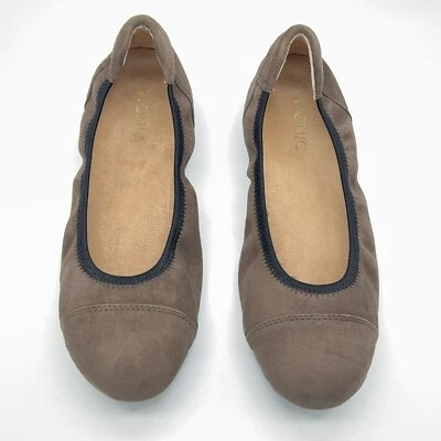 Vionic Ortopédico Gamuza Ballet Pisos Natalia Oscuro Taupe Negro Borde Soporte Talla 9 Foto 1 de 4