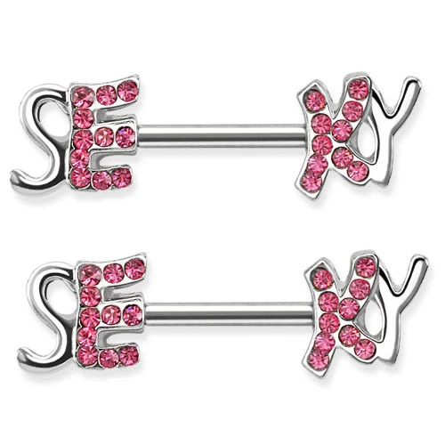 Par de 14 g 1/2" de longitud de acero quirúrgico "sexy" rosa circonita cúbica gemas anillos para pezones barras Foto 1 de 1