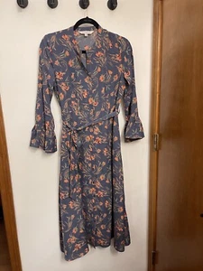 Davi And Dani Dress Blue Floral Button Front Long Sleeve Light Weight Comfy - Picture 1 of 9