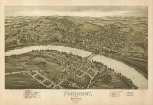 Poster - Fairmont WV (1897) Vintage Pictorial Map (1870) Reproduction, 4 Sizes - Picture 1 of 21