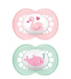MAM Original Pacifier 2-Pack 16+ Months Silicone Pink & Green NIP - Picture 1 of 3