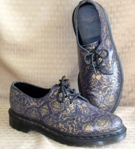 Doc Dr Martens Lace Up Oxford Baroque Crystal Purple/Gold Crinkle Leather Shoe-7 - Picture 1 of 12