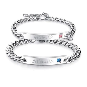 Flongo Bracciali per Coppie Lui & Lei Je T'Aime/Te Amo Acciaio Inox Bracciale... - Foto 1 di 7