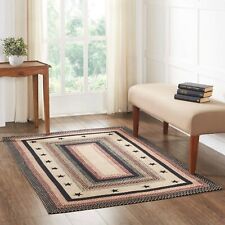 VHC Colonial Star Natural Black Red Country Rectangle Braided Rug W/Pad 