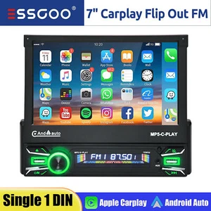 Single 1 DIN 7" Apple Carplay Android Auto Car Stereo Flip Out Touch Screen MP5 - Picture 1 of 15