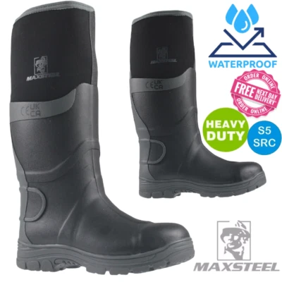 MENS SAFETY MUCK NEOPRENE WATERPROOF SAFETY S5 SITE WORK WELLIE WELLINGTON BOOTS - Image 1 of 4