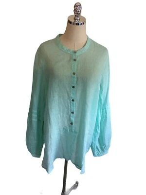 Camisa de manga larga Color Me algodón lino para mujer talla grande azul espuma de mar NUEVA Foto 1 de 4