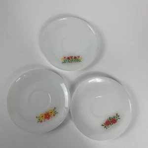 Fire King Milk Glass Saucers Lot Of 3 Tulips Roses Flowers Anchor Hocking VTG - Picture 1 of 11