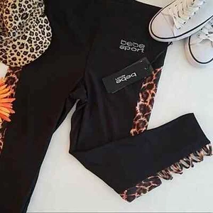 Bebe Sport Black leopard print 3/4 Yoga Capri - Picture 1 of 10