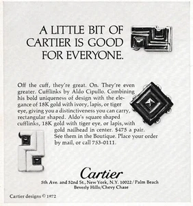 1973 Vintage Print AD Cartier Aldo Cipullo Cufflinks Men's Jewelry Fashion - Picture 1 of 2