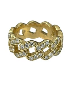 Anello Diamanti Lubrillante Eternità Maglia Cubana Rotondo Oro Giallo Taglia 6,5 - Foto 1 di 4