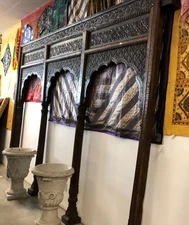 Antique Indian Arch Veranda Triple Arch Carved Column Old World Architecture 18c