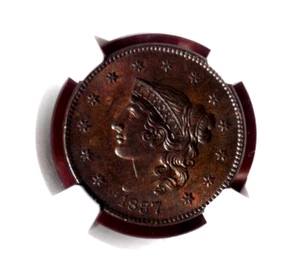 LARGE CENT 1837 MED LET HEAD OF 36 NGC MS 61 BN +++ UNDER GRADE WOW COIN - Picture 1 of 6