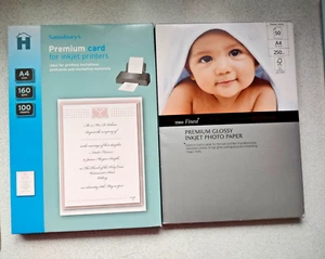 Tesco 50 =250g Inkjet Premium Glossy colour paper and 100 160g A4 printing cards - Picture 1 of 5