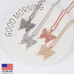 Fashion Women Full Crystal Jewelry Necklace Big Butterfly Bling Pendant 0374 - Picture 1 of 13