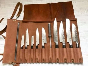 Bolso de Cuchillo Vintage Bronceado 100 % Cuero Real Profesional Espacio Chef - Imagen 1 de 5