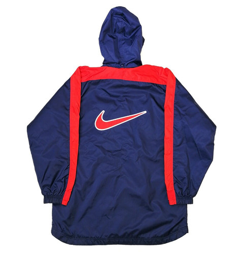 COACH Giacca leggera vintage anni '90 Nike nylon posteriore grande logo swoosh blu navy blu e rosso taglia M