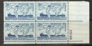 1955 US Scott # 1069 GREAT LAKES TRANSPORTATION 3c Plate Block of 4 MNH OG - Picture 1 of 1