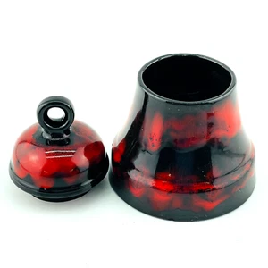 Vintage Trinket Jar Art Pottery Bell rosso nero smalto a goccia ceramica suoneria 4,5"T - Foto 1 di 14