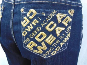 Vintage Y2K Rocawear Jeans gold bestickt Taschen Damen W30 Bootcut - Bild 1 von 10