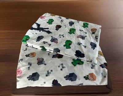 Pottery Barn Kids PBK Minecraft 100% Organic Cotton TWIN Fitted & Flat Sheet - Image 1 of 4