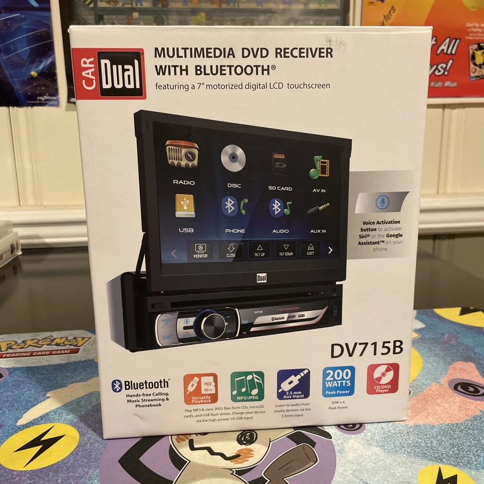 Dual DV715B 1-DIN CD/DVD/AM/FM Bluetooth In-Dash Receiver w/ 7" Flip Out Screen - Image 1 of 4