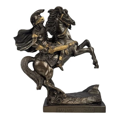 Alessandro Magno Re Greco Macedone su scultura Bucefalo effetto bronzo - Immagine 1 di 4