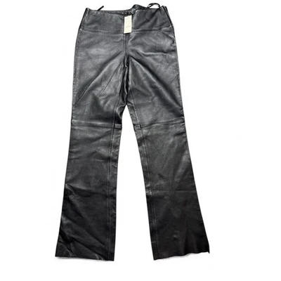 Pantalones acampanados de cuero genuino negros EXPRESS TALLA 7/8 con cremallera lateral forrados Bootcut Y2K nuevos con etiquetas Foto 1 de 4