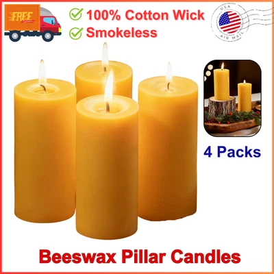 Velas de pilar de cera de abejas pura 4 paquetes, velas de cera de abejas 100 % naturales - 140 horas de duración Foto 1 de 4