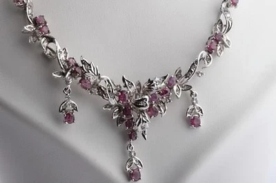 Silber Collier 925er Sterlingsilber Rubin Kristall - - Bild 1 von 4