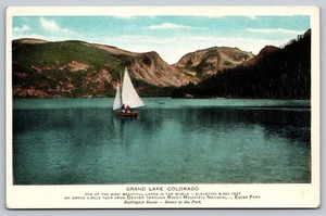 Postal escénica vintage de Grand Lake Colorado Burlington Route Travel - Imagen 1 de 2