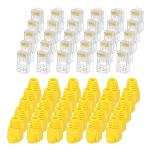 100pcs Cat6 RJ45 Pass Through Connectors with 100pcs Blue Strain Relief Boots - Afbeelding 1 van 5