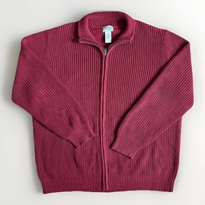 LL Bean Full Zip Up Maroon Knit Ribbed Sweatshirt Mens XXL 100% Cotton Sweater - Picture 1 of 5
