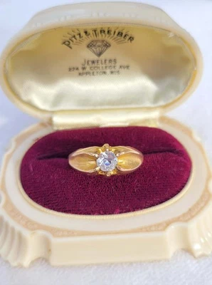 Antiguo anillo Ostby Barton concha de oro de 12k para hombre de cristal Belcher talla 10,5 Foto 1 de 4