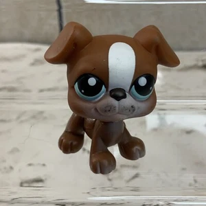Littlest Pet Shop LPS Boxer Dog #83 Brown White Blue Eyes Loose Figure - Picture 1 of 4