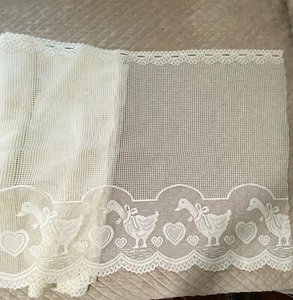 Vintage Lace Curtain Valance Ecru Fabric Ducks Hearts  36" Wide - Over 7 Yards - Picture 1 of 5